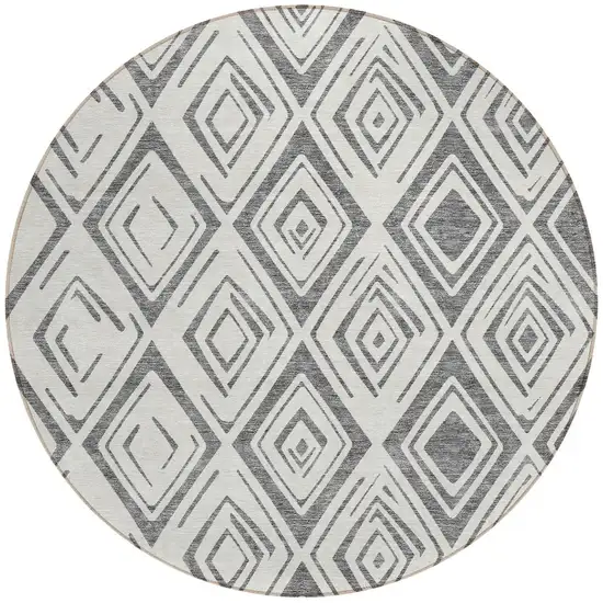 8' Gray And Ivory Round Geometric Washable Indoor Outdoor Area Rug Photo 6