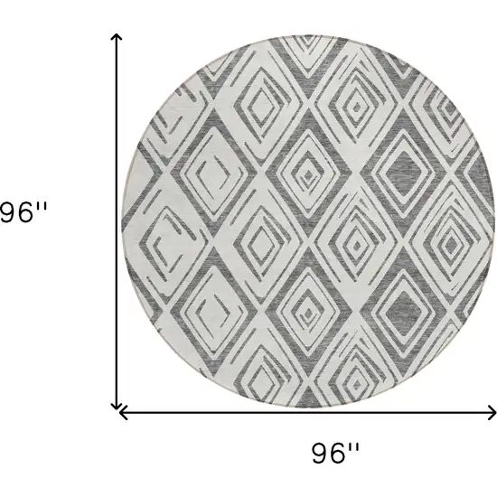 8' Gray And Ivory Round Geometric Washable Indoor Outdoor Area Rug Photo 9