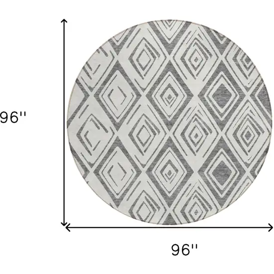 8' Gray And Ivory Round Geometric Washable Indoor Outdoor Area Rug Photo 9