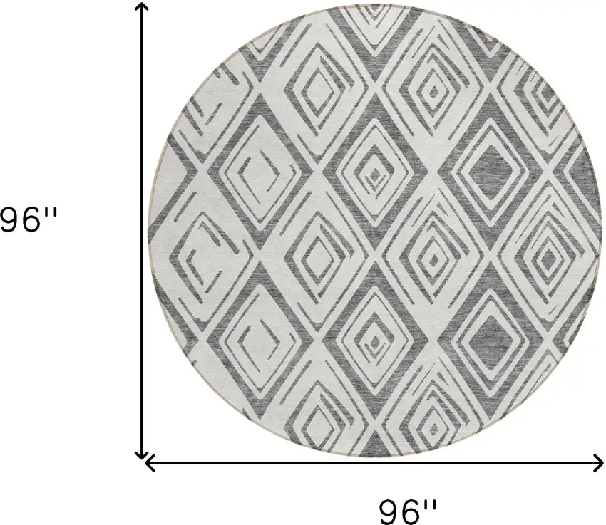 8' Gray And Ivory Round Geometric Washable Indoor Outdoor Area Rug Photo 9