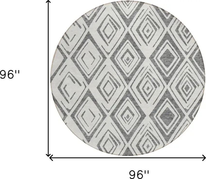 8' Gray And Ivory Round Geometric Washable Indoor Outdoor Area Rug Photo 9