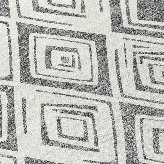 8' Gray And Ivory Round Geometric Washable Indoor Outdoor Area Rug Photo 5