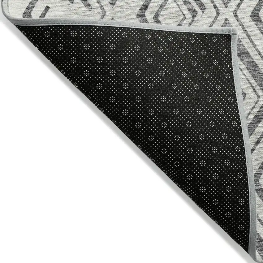 8' Gray And Ivory Round Geometric Washable Indoor Outdoor Area Rug Photo 2