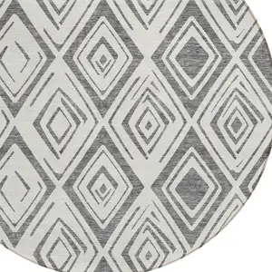 Photo of 8' Gray And Ivory Round Geometric Washable Indoor Outdoor Area Rug