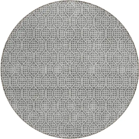 8' Gray And Ivory Round Geometric Washable Indoor Outdoor Area Rug Photo 6