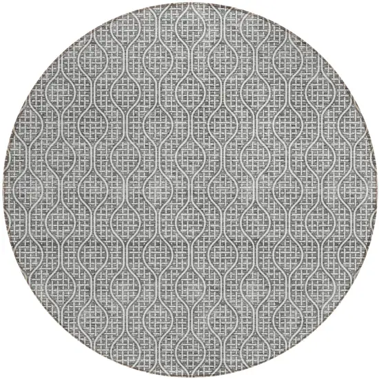 8' Gray And Ivory Round Geometric Washable Indoor Outdoor Area Rug Photo 2