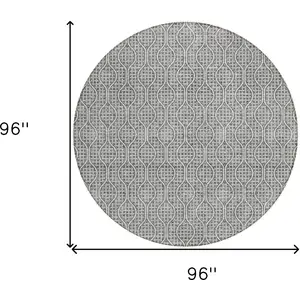 Photo of 8' Gray And Ivory Round Geometric Washable Indoor Outdoor Area Rug