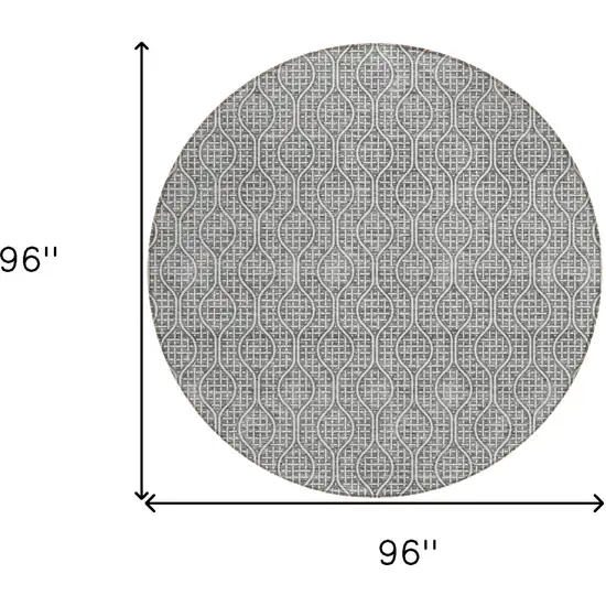 8' Gray And Ivory Round Geometric Washable Indoor Outdoor Area Rug Photo 3