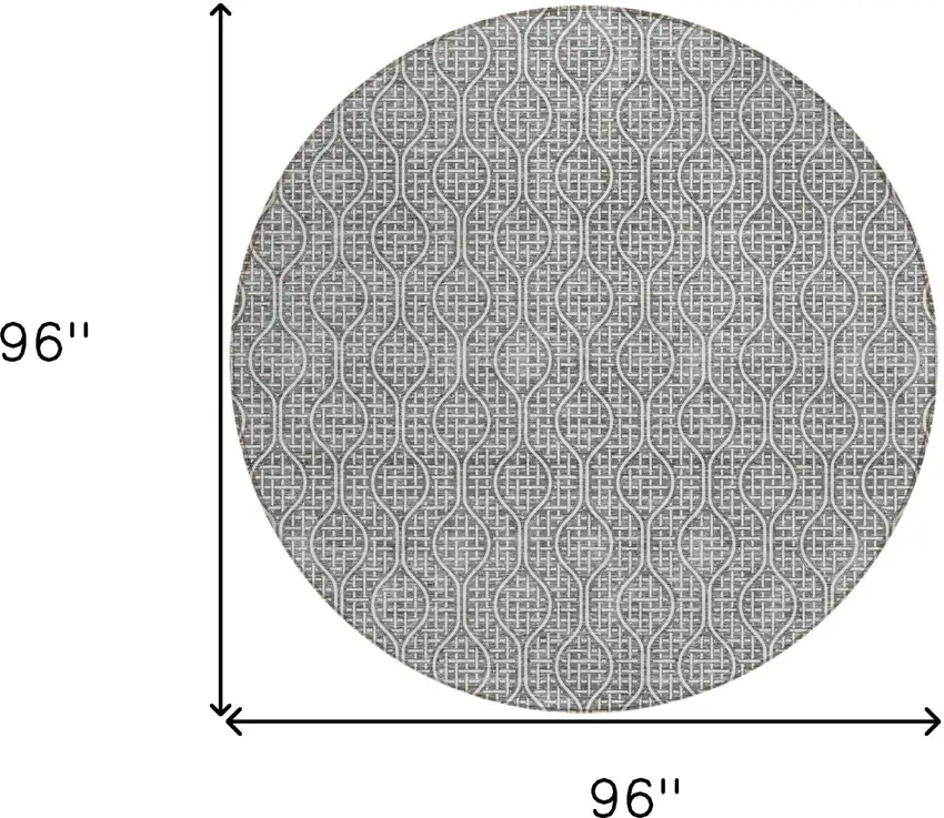 8' Gray And Ivory Round Geometric Washable Indoor Outdoor Area Rug Photo 3