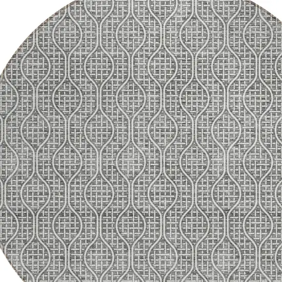 8' Gray And Ivory Round Geometric Washable Indoor Outdoor Area Rug Photo 5