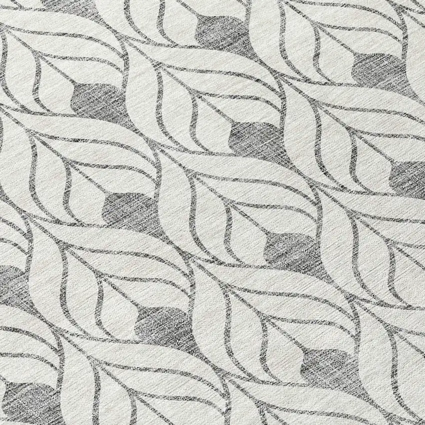 8' Gray And Ivory Round Geometric Washable Indoor Outdoor Area Rug Photo 7