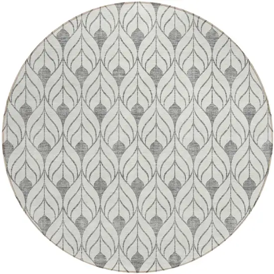 8' Gray And Ivory Round Geometric Washable Indoor Outdoor Area Rug Photo 2