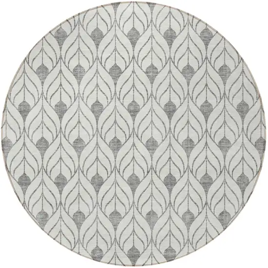 8' Gray And Ivory Round Geometric Washable Indoor Outdoor Area Rug Photo 4
