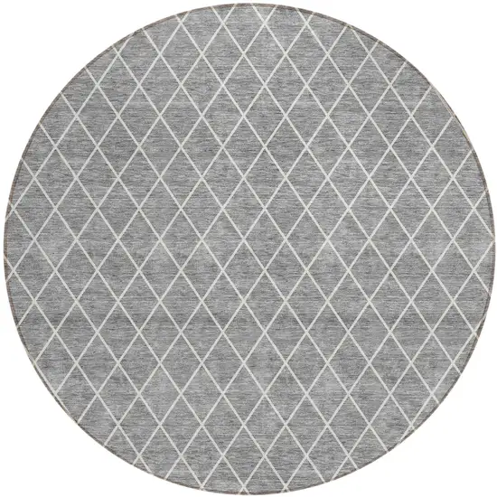 8' Gray And Ivory Round Geometric Washable Indoor Outdoor Area Rug Photo 2