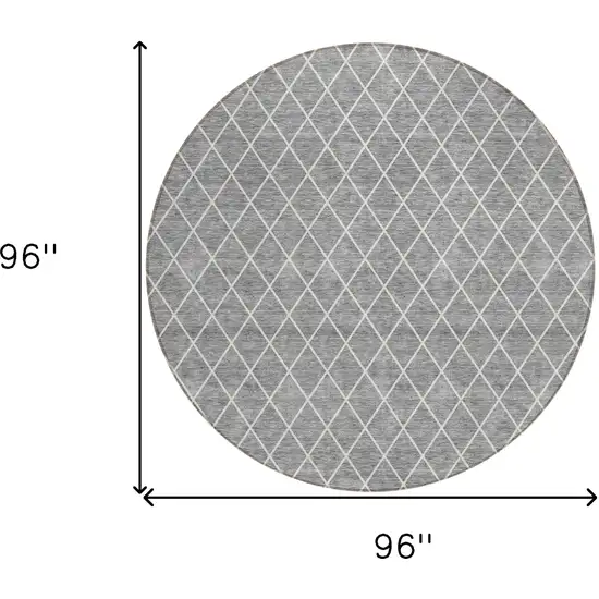 8' Gray And Ivory Round Geometric Washable Indoor Outdoor Area Rug Photo 3
