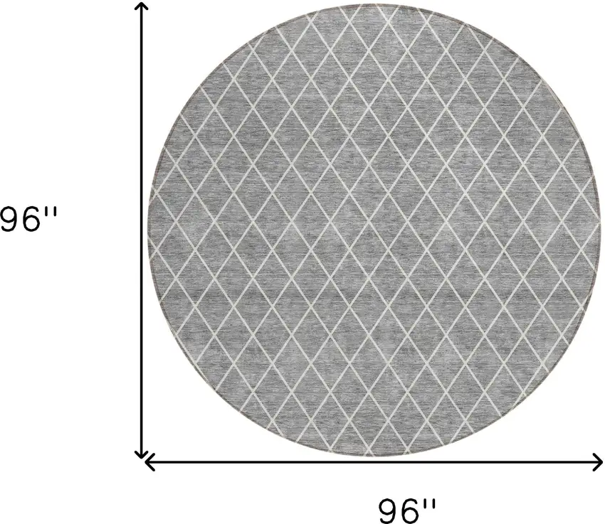 8' Gray And Ivory Round Geometric Washable Indoor Outdoor Area Rug Photo 3