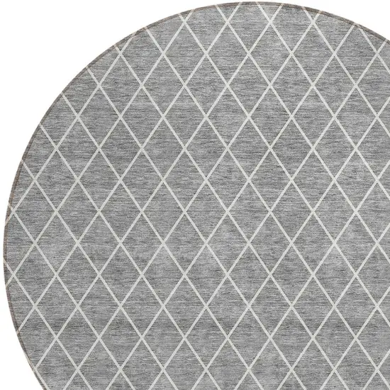 8' Gray And Ivory Round Geometric Washable Indoor Outdoor Area Rug Photo 5