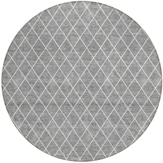 8' Gray And Ivory Round Geometric Washable Indoor Outdoor Area Rug Photo 6