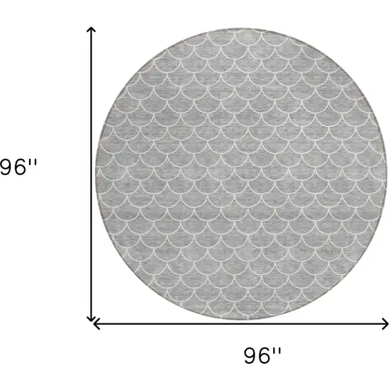8' Gray And Ivory Round Geometric Washable Indoor Outdoor Area Rug Photo 3