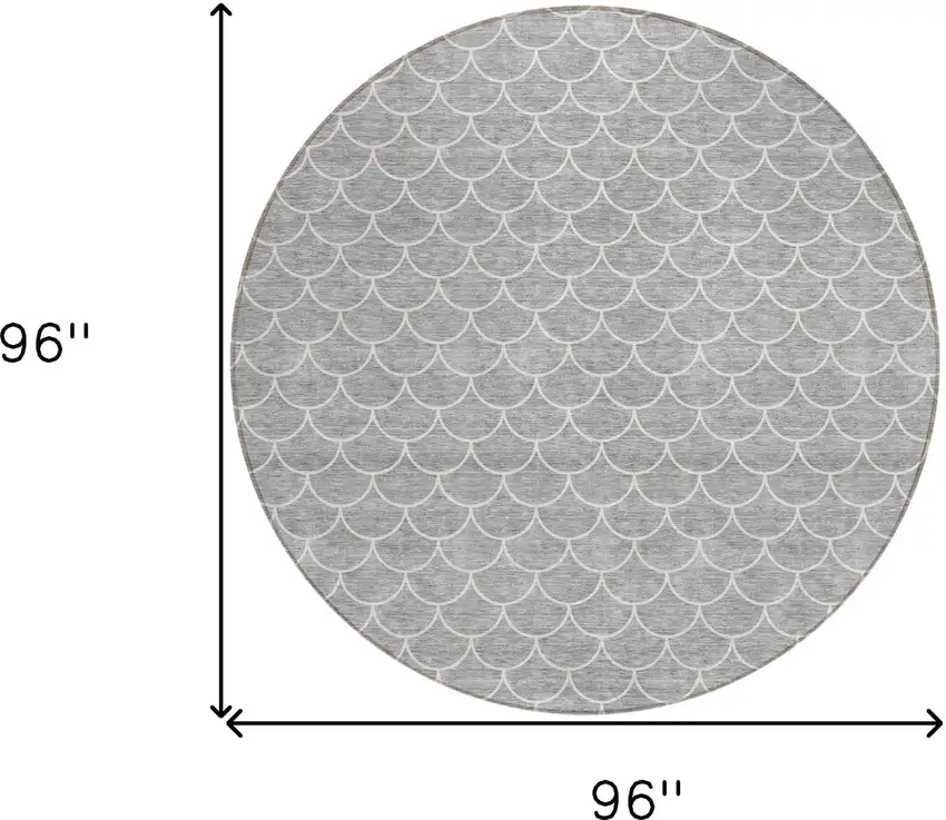 8' Gray And Ivory Round Geometric Washable Indoor Outdoor Area Rug Photo 3