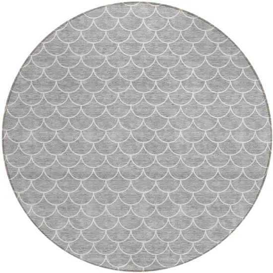 8' Gray And Ivory Round Geometric Washable Indoor Outdoor Area Rug Photo 2