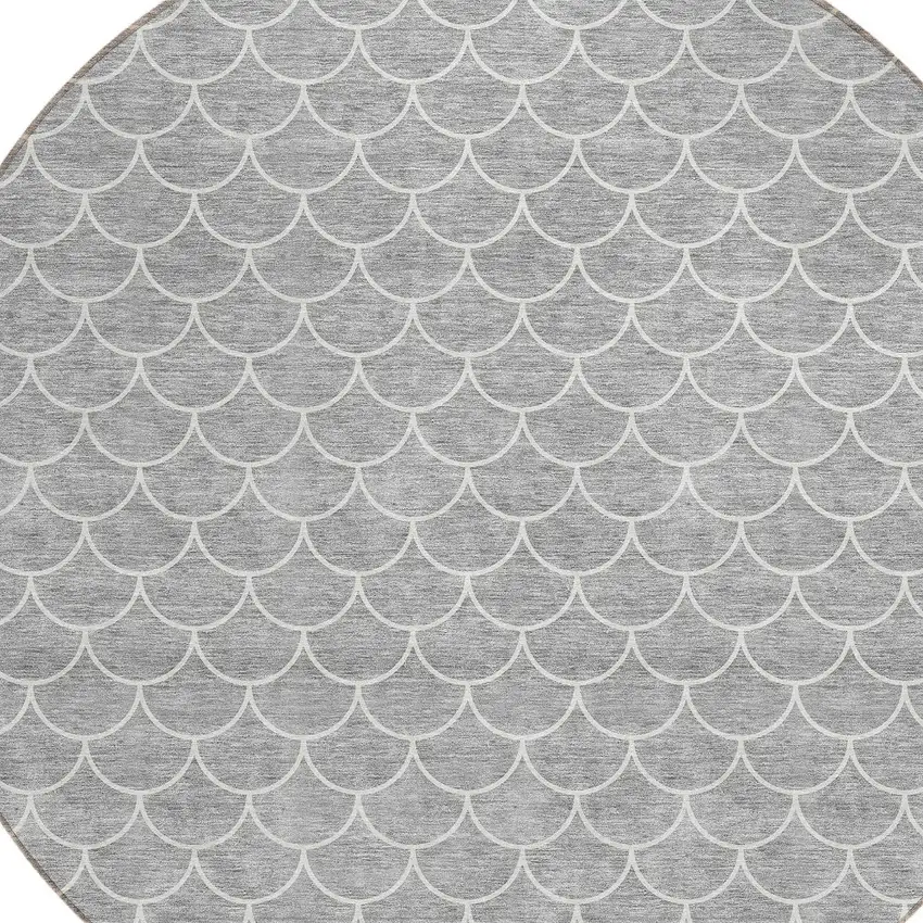 8' Gray And Ivory Round Geometric Washable Indoor Outdoor Area Rug Photo 5