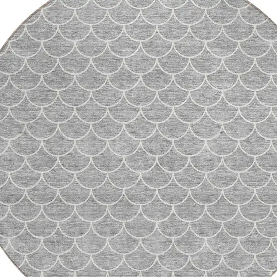 8' Gray And Ivory Round Geometric Washable Indoor Outdoor Area Rug Photo 5