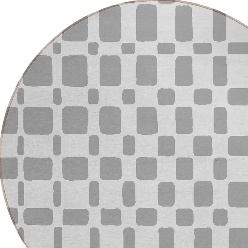 8' Gray And Ivory Round Geometric Washable Indoor Outdoor Area Rug Photo 4