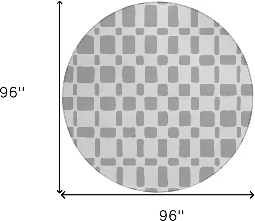 8' Gray And Ivory Round Geometric Washable Indoor Outdoor Area Rug Photo 3