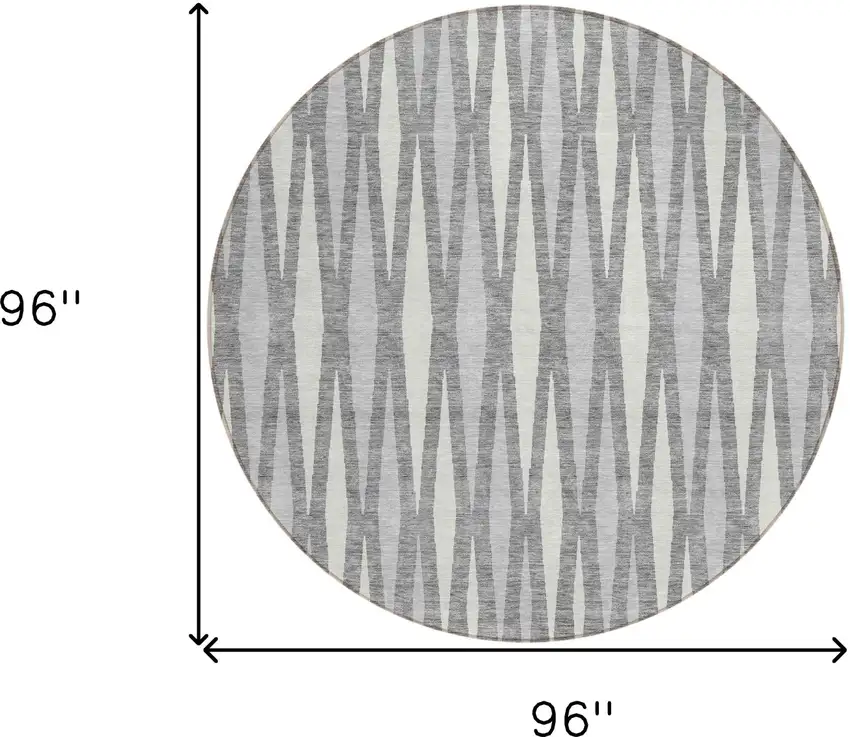 8' Gray And Ivory Round Geometric Washable Indoor Outdoor Area Rug Photo 3