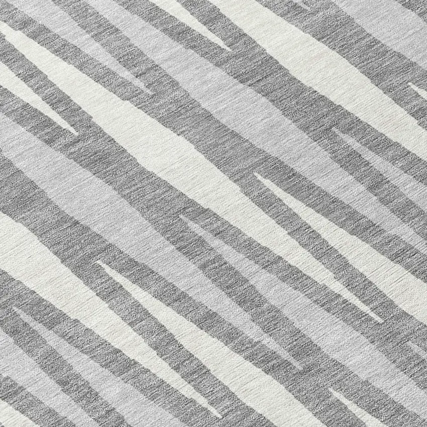 8' Gray And Ivory Round Geometric Washable Indoor Outdoor Area Rug Photo 8