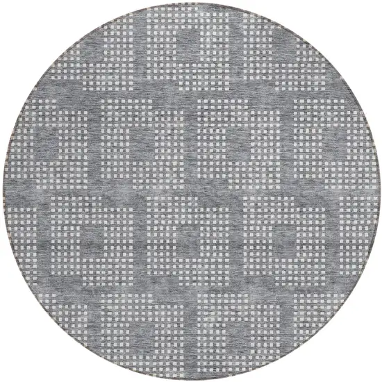 8' Gray And Ivory Round Geometric Washable Indoor Outdoor Area Rug Photo 2
