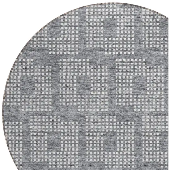 8' Gray And Ivory Round Geometric Washable Indoor Outdoor Area Rug Photo 4