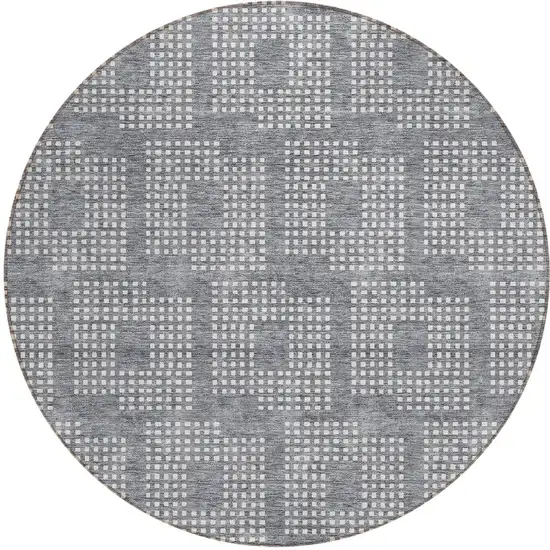 8' Gray And Ivory Round Geometric Washable Indoor Outdoor Area Rug Photo 5