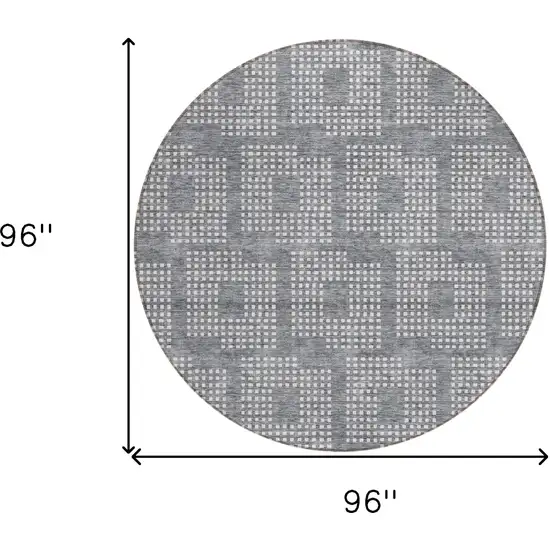 8' Gray And Ivory Round Geometric Washable Indoor Outdoor Area Rug Photo 3