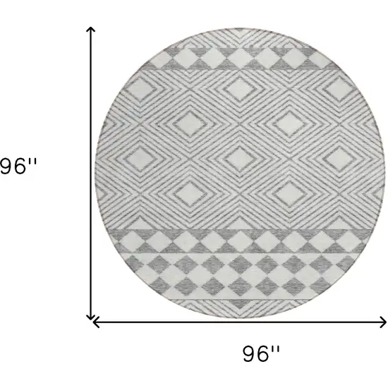 8' Gray And Ivory Round Geometric Washable Indoor Outdoor Area Rug Photo 3