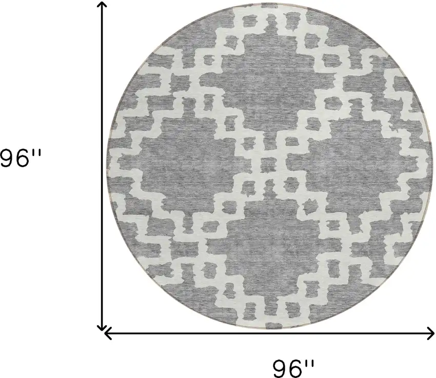 8' Gray And Ivory Round Geometric Washable Indoor Outdoor Area Rug Photo 3