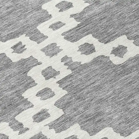 8' Gray And Ivory Round Geometric Washable Indoor Outdoor Area Rug Photo 8