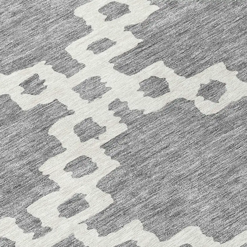 8' Gray And Ivory Round Geometric Washable Indoor Outdoor Area Rug Photo 8
