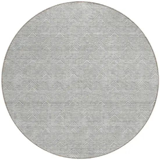 8' Gray And Ivory Round Geometric Washable Indoor Outdoor Area Rug Photo 4