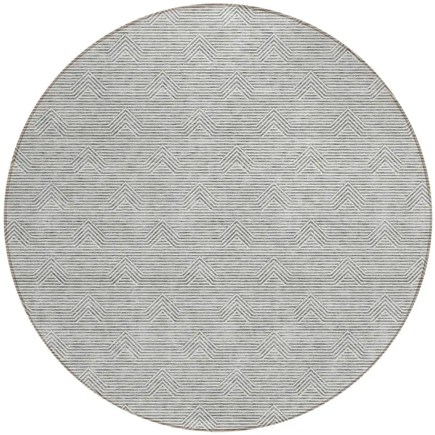 8' Gray And Ivory Round Geometric Washable Indoor Outdoor Area Rug Photo 4