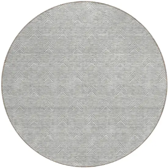 8' Gray And Ivory Round Geometric Washable Indoor Outdoor Area Rug Photo 2