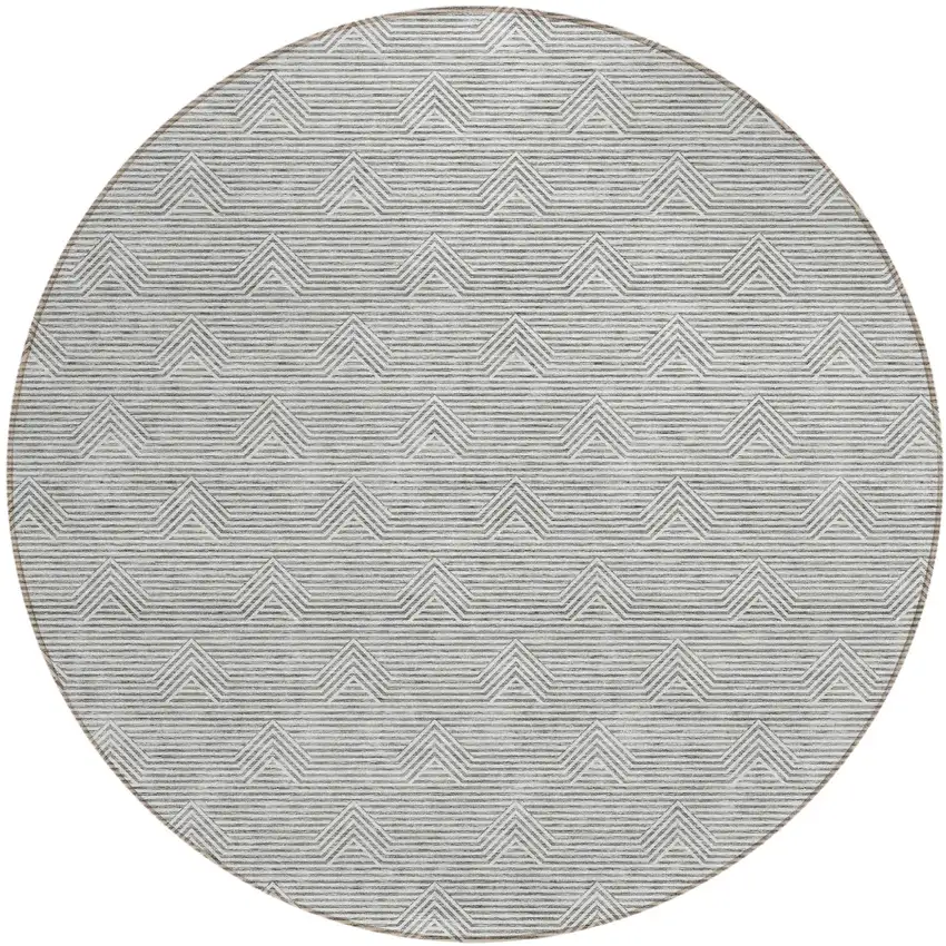 8' Gray And Ivory Round Geometric Washable Indoor Outdoor Area Rug Photo 2