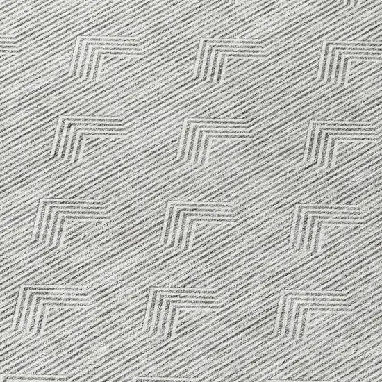 8' Gray And Ivory Round Geometric Washable Indoor Outdoor Area Rug Photo 8
