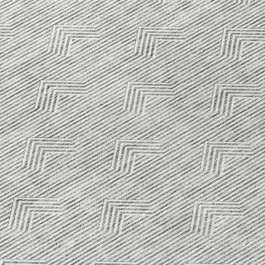 8' Gray And Ivory Round Geometric Washable Indoor Outdoor Area Rug Photo 8