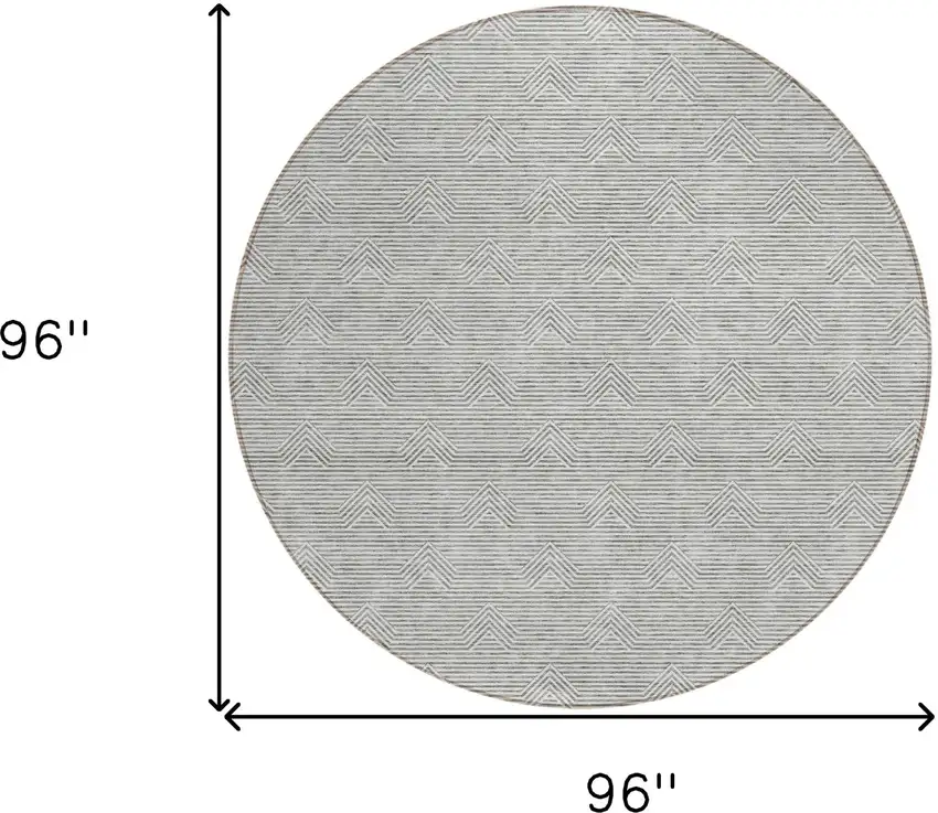 8' Gray And Ivory Round Geometric Washable Indoor Outdoor Area Rug Photo 3