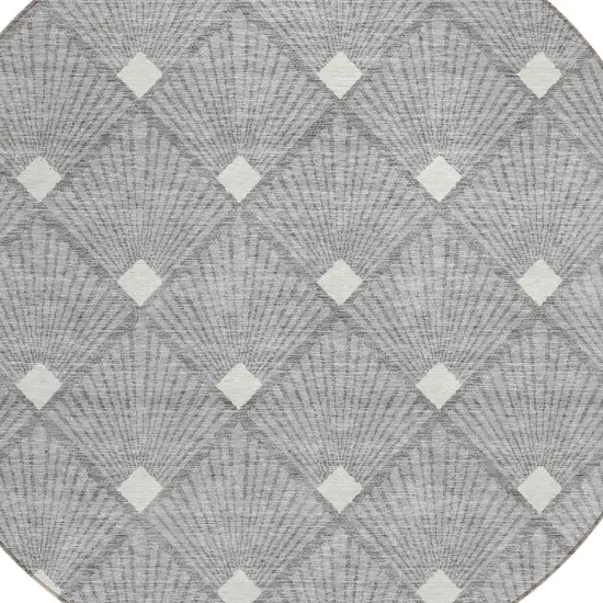 8' Gray And Ivory Round Geometric Washable Indoor Outdoor Area Rug Photo 5