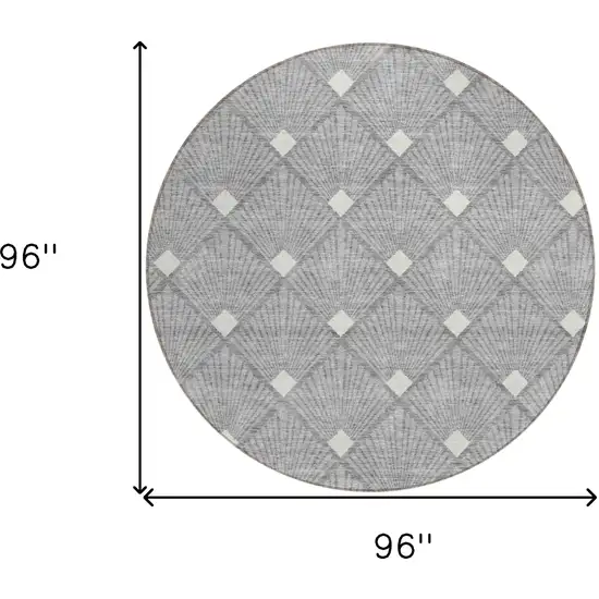 8' Gray And Ivory Round Geometric Washable Indoor Outdoor Area Rug Photo 3