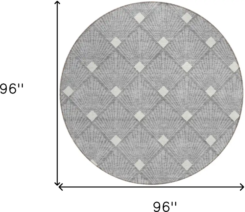 8' Gray And Ivory Round Geometric Washable Indoor Outdoor Area Rug Photo 3