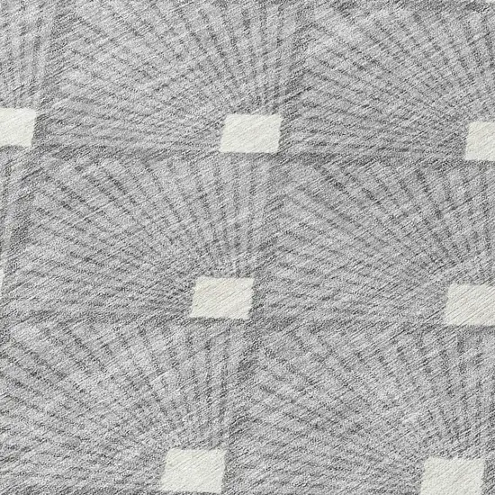8' Gray And Ivory Round Geometric Washable Indoor Outdoor Area Rug Photo 4